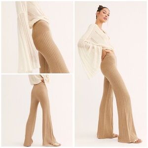 FREE PEOPLE Keep It Real Knit Ribbed Flare Pants Cotton Blend Size Small